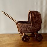 Old wicker dolls' pram - wooden wheels
