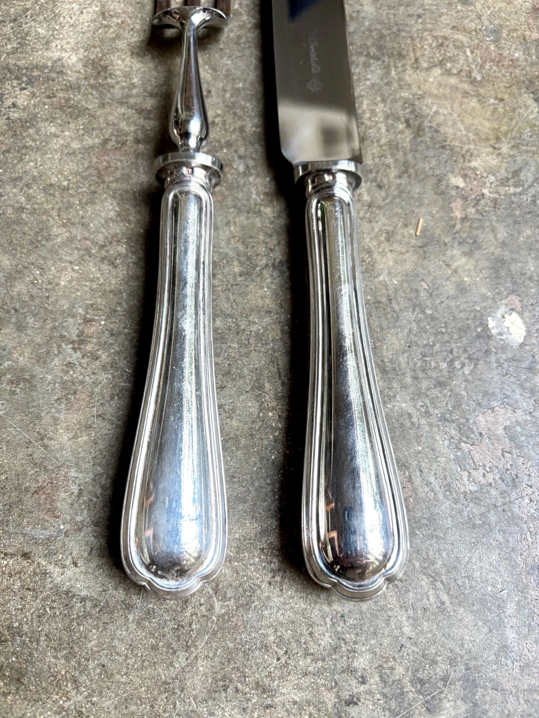 2 service cutlery sets, Christofle silver-plated meat, "Spatours" pattern.