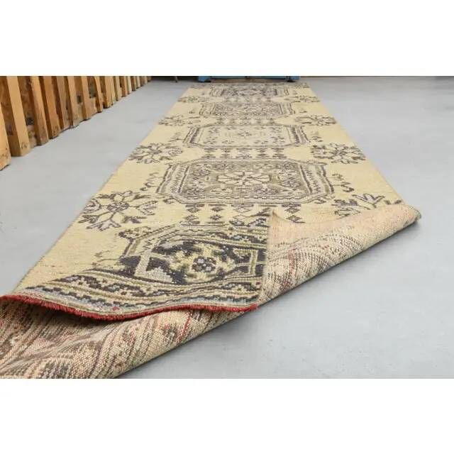 1970s Vintage Turkish Hand-Knotted Wool Cotton Orange Runner Rug 85x352