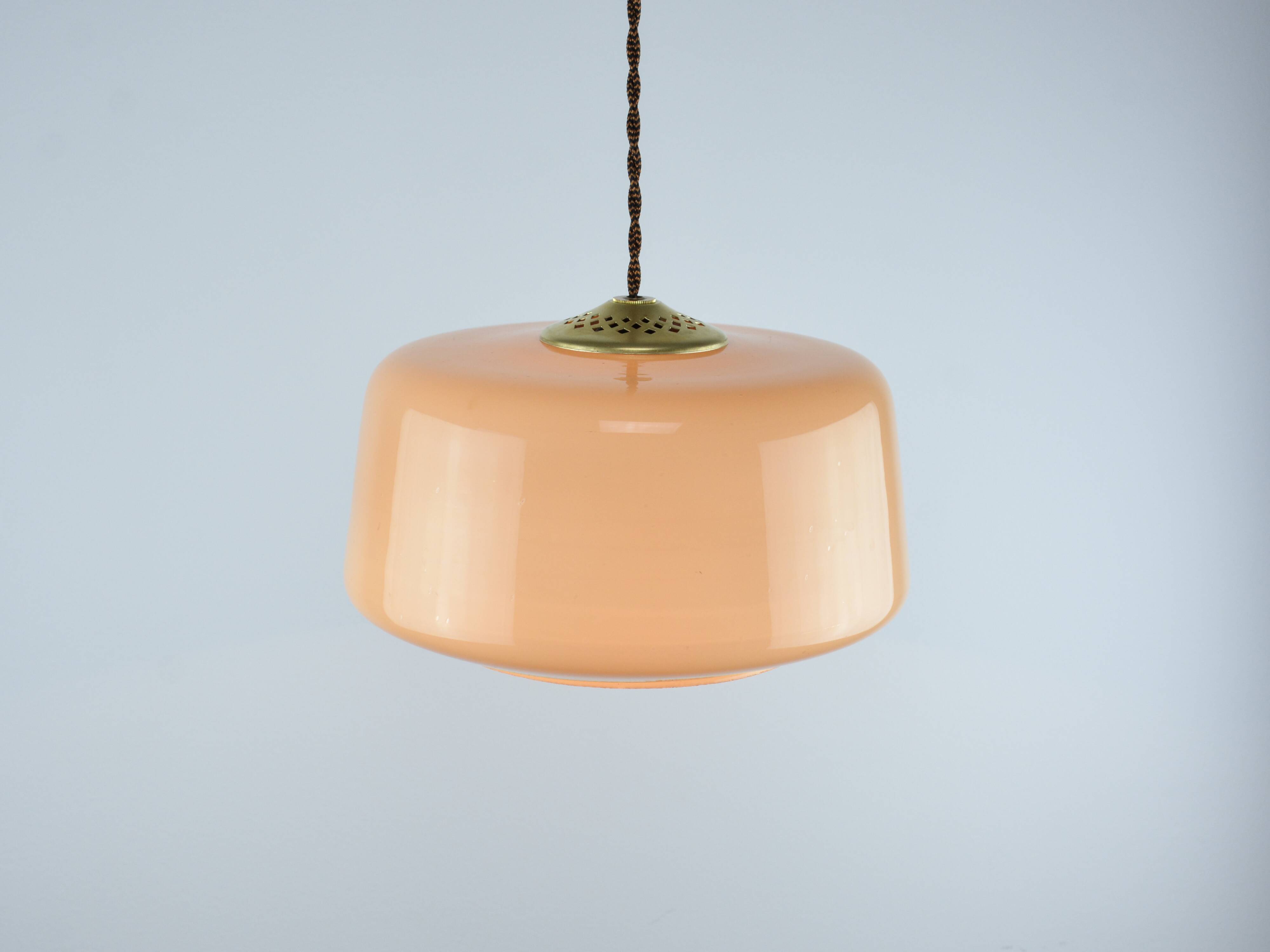 Lampe à suspension vintage en verre marron et laiton