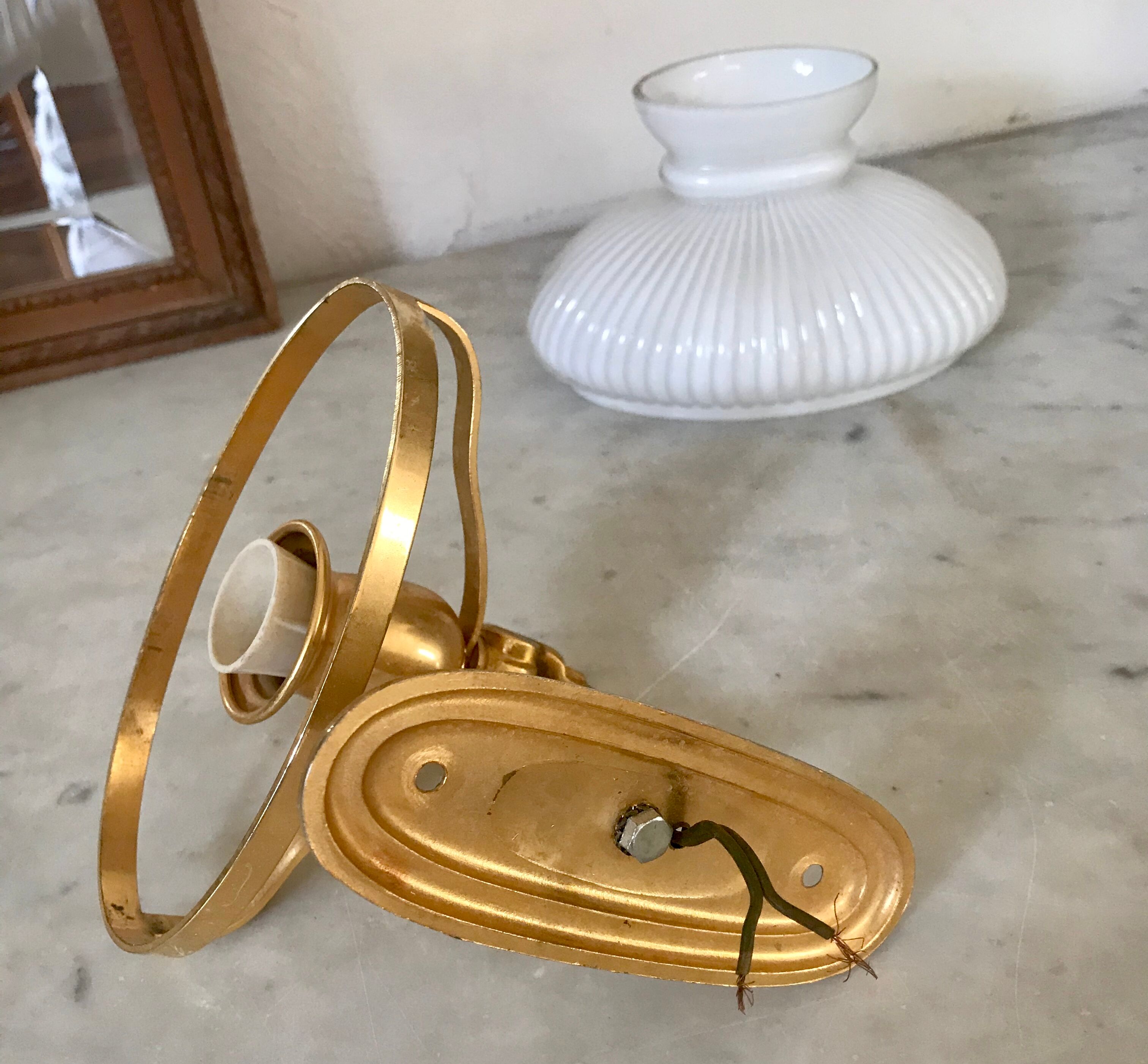 Vintage brass and opaline sconce