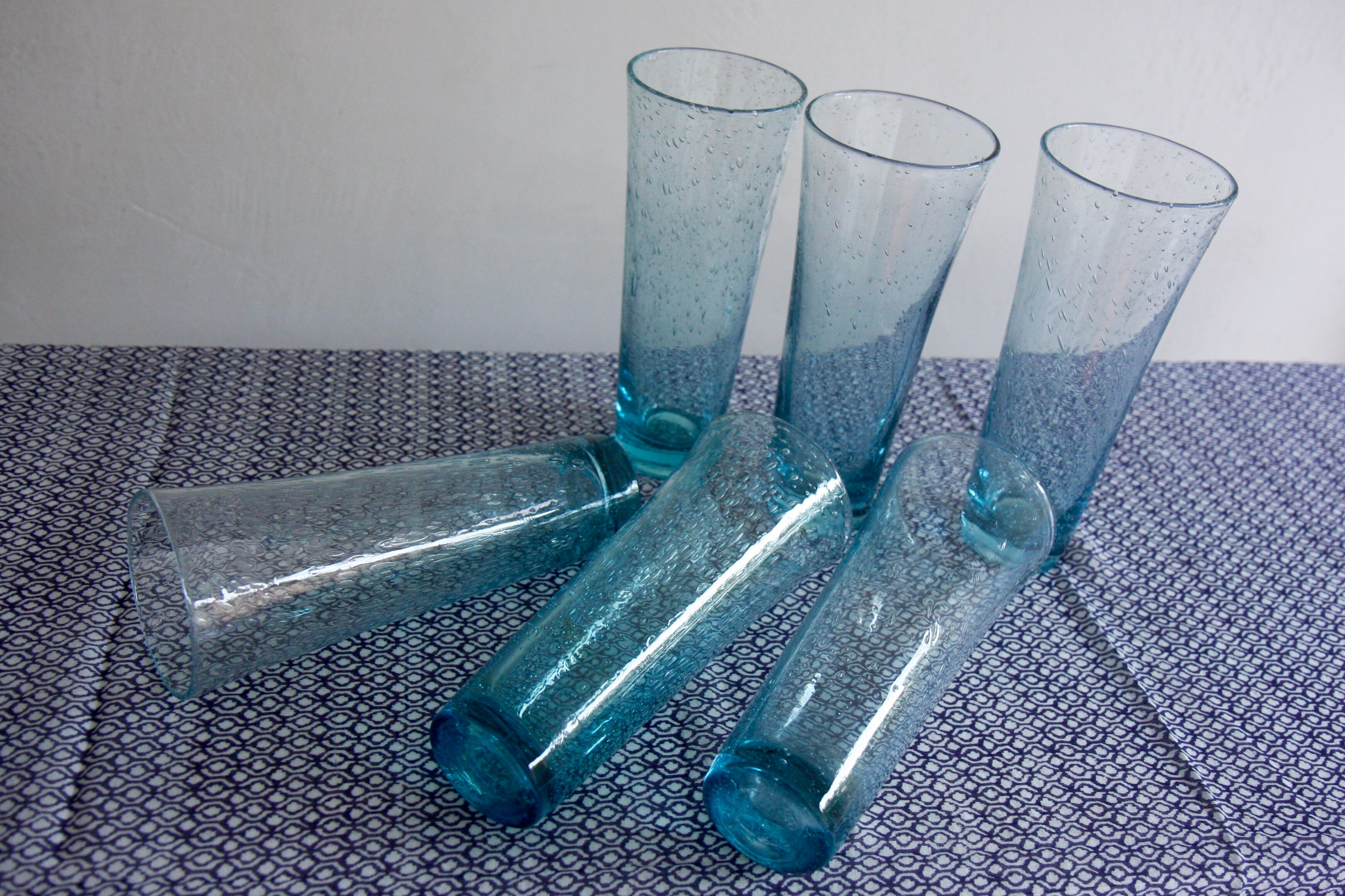 Six Biot glass orange glasses