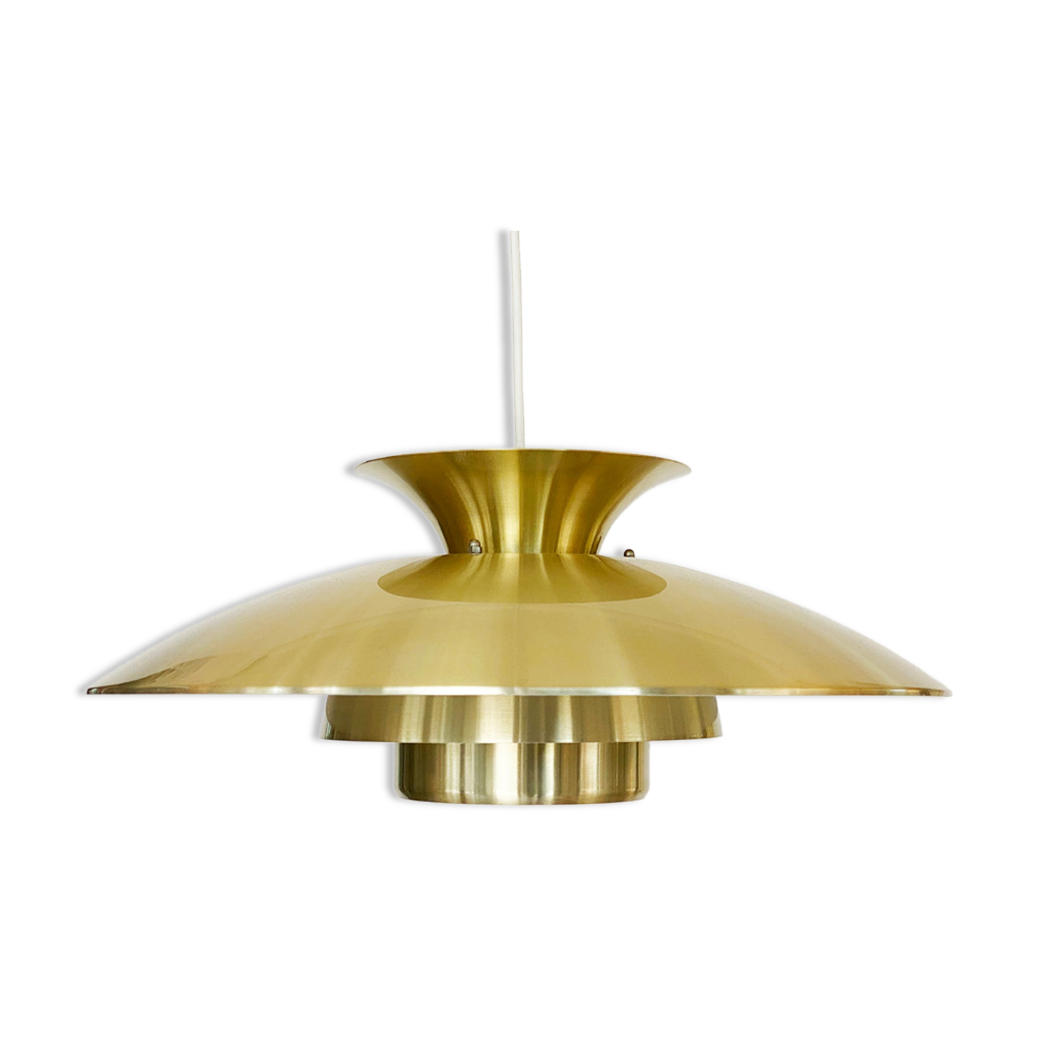 Brushed aluminum pendant light with golden finish, Denmark 1970