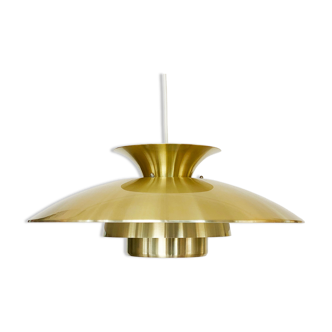 Brushed aluminum pendant light with golden finish, Denmark 1970