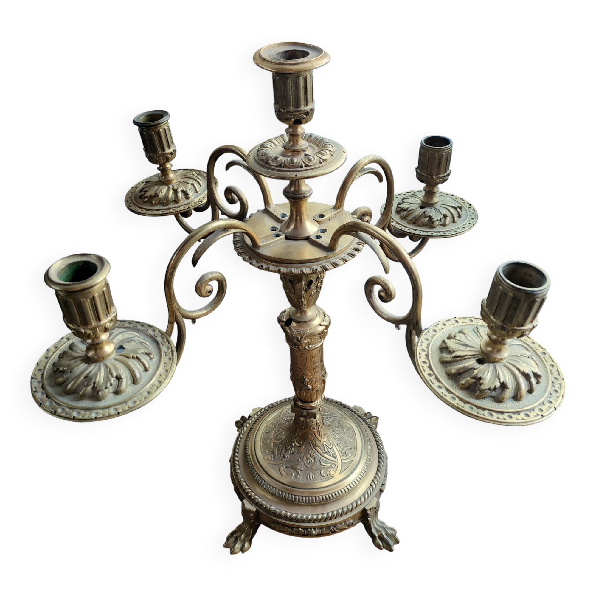 Large gilded bronze candelabrum, Louis XVI style, late 19th century – 5 lights