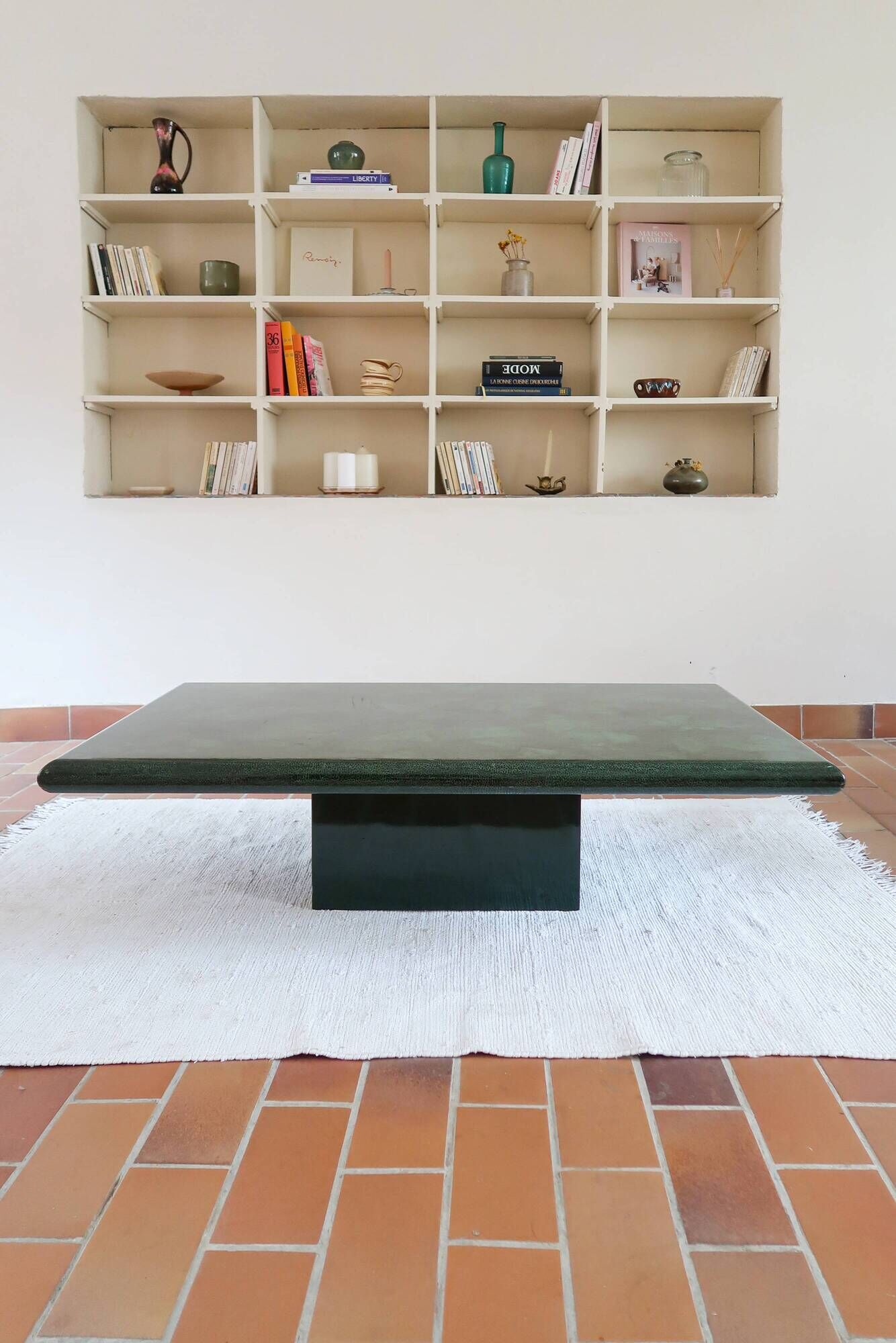 Green coffee table attributed to Jean-Claude Mahey, Roche Bobois.