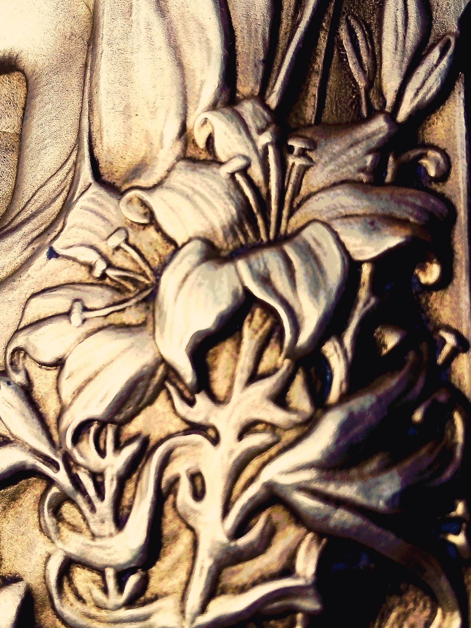 art nouveau holy water stoup Virgin