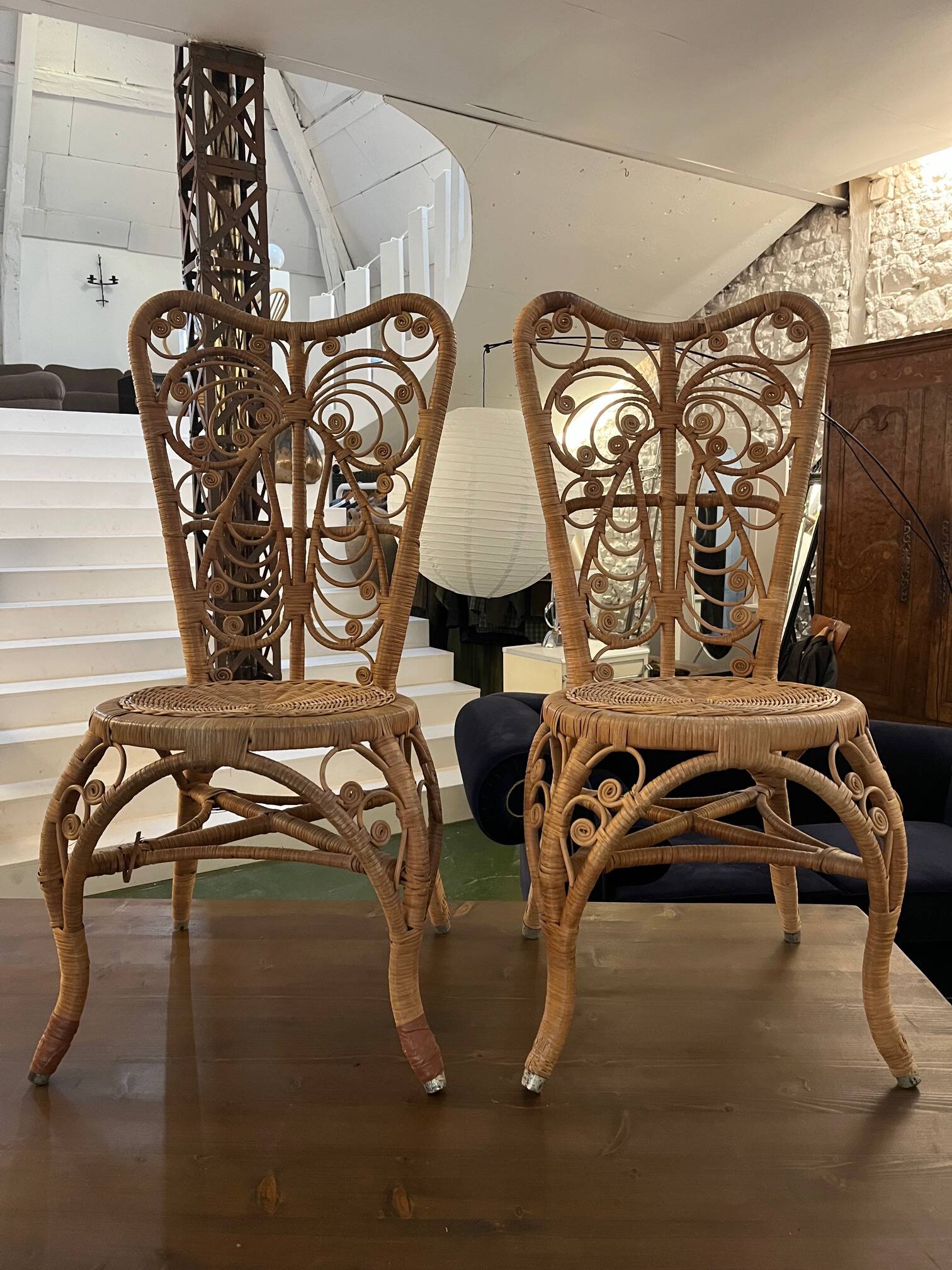 Paire de chaises en rotin Peacock