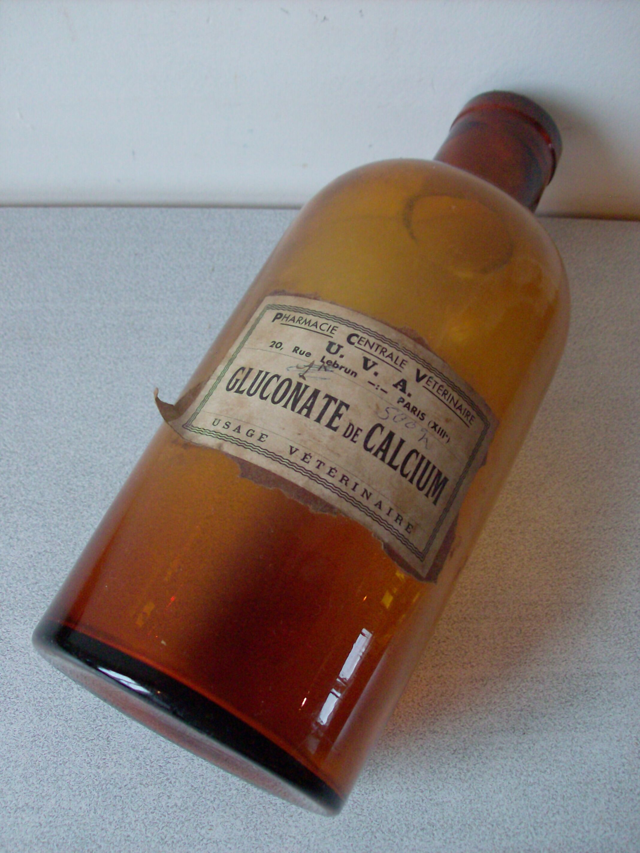 Old pharmacy jar jar apothecary amber glass + original label Calcium