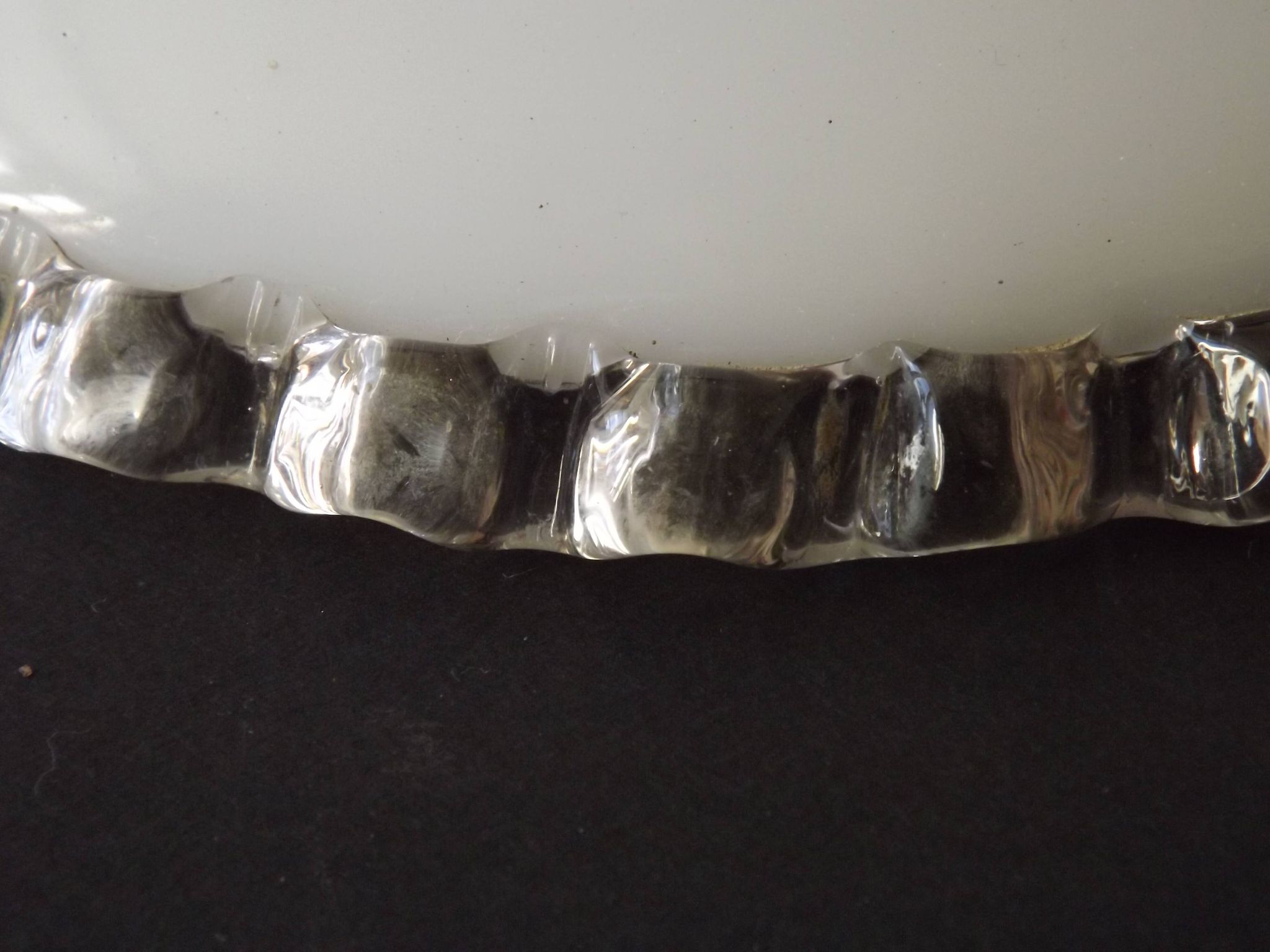 Vintage French Opaline Glass Pendant Light Shade - Frilled Clear Glass Edge