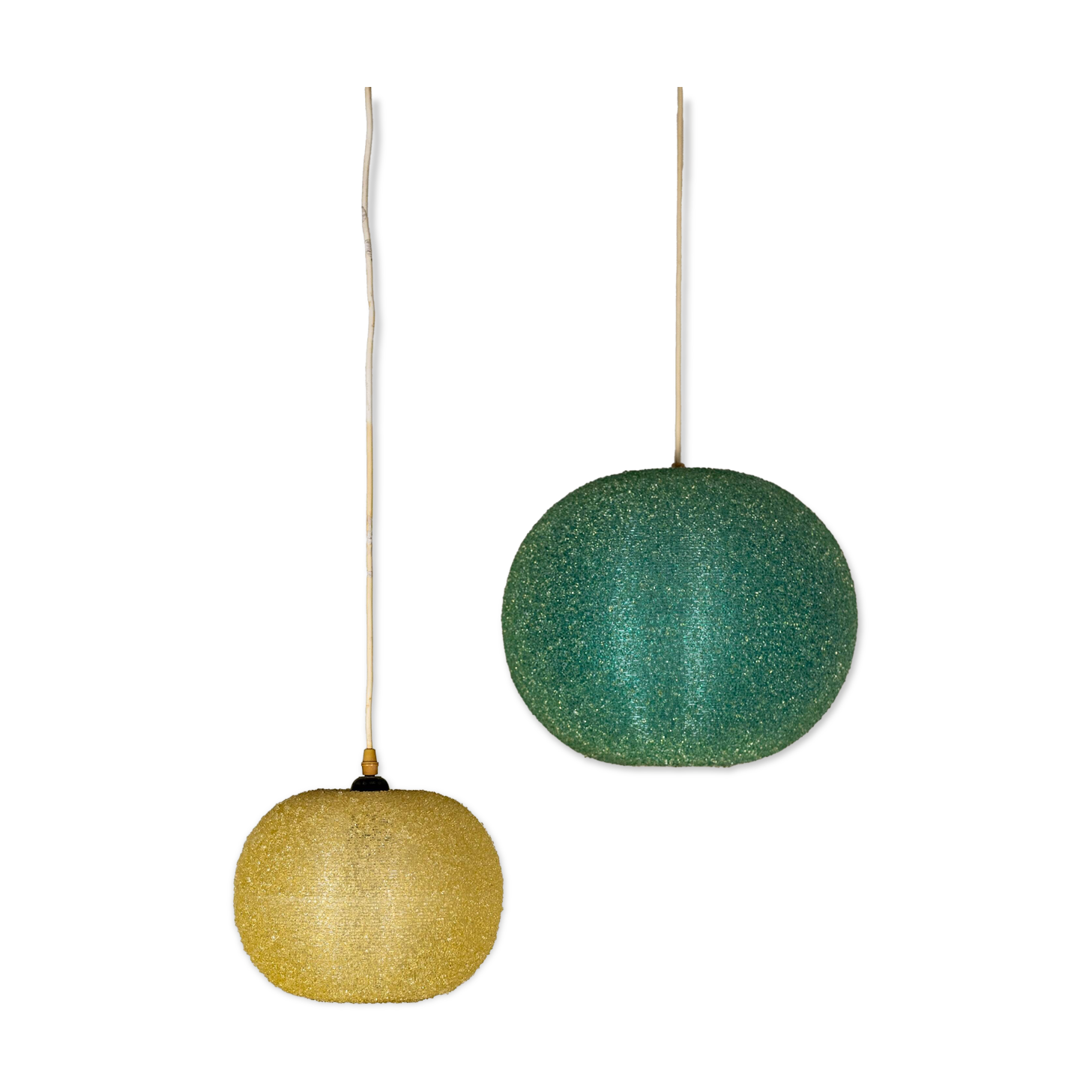 Set of two Sugarball Moon pendant lights by Rotaflex, Belgium, 1970