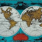 Screen-printed mirror map world 34x23cm