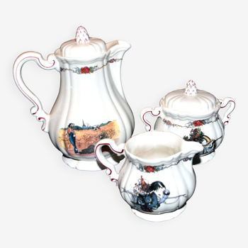 Obernai coffee service in sarreguemines earthenware coffee maker sugar bowl and milk