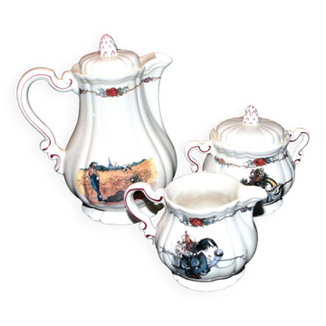 Obernai coffee service in sarreguemines earthenware coffee maker sugar bowl and milk