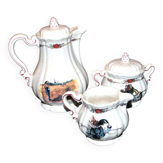 Obernai coffee service in sarreguemines earthenware coffee maker sugar bowl and milk