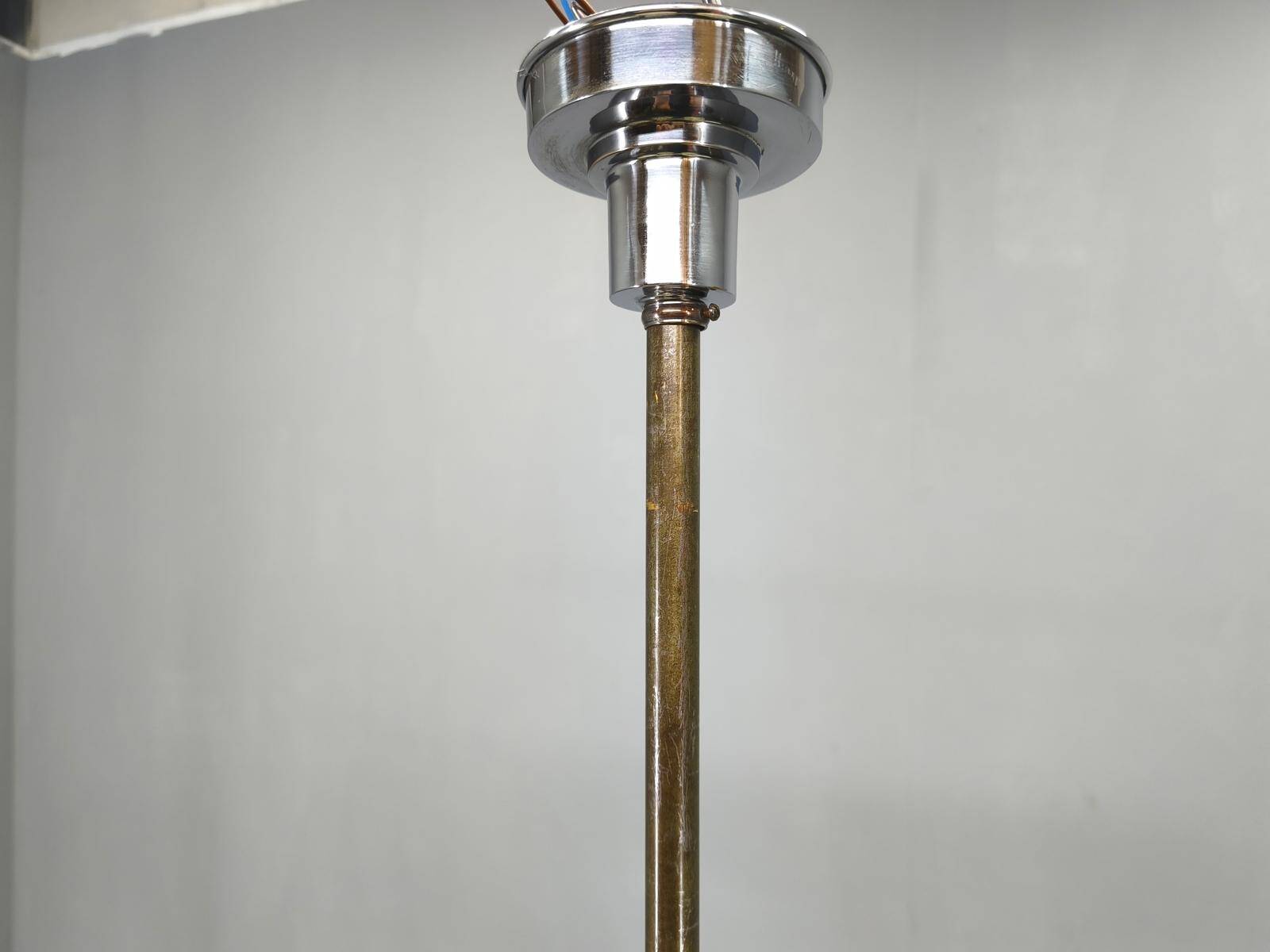 Art Deco Chrome Chandelier with Six Opaline Glass Shades, 1930s