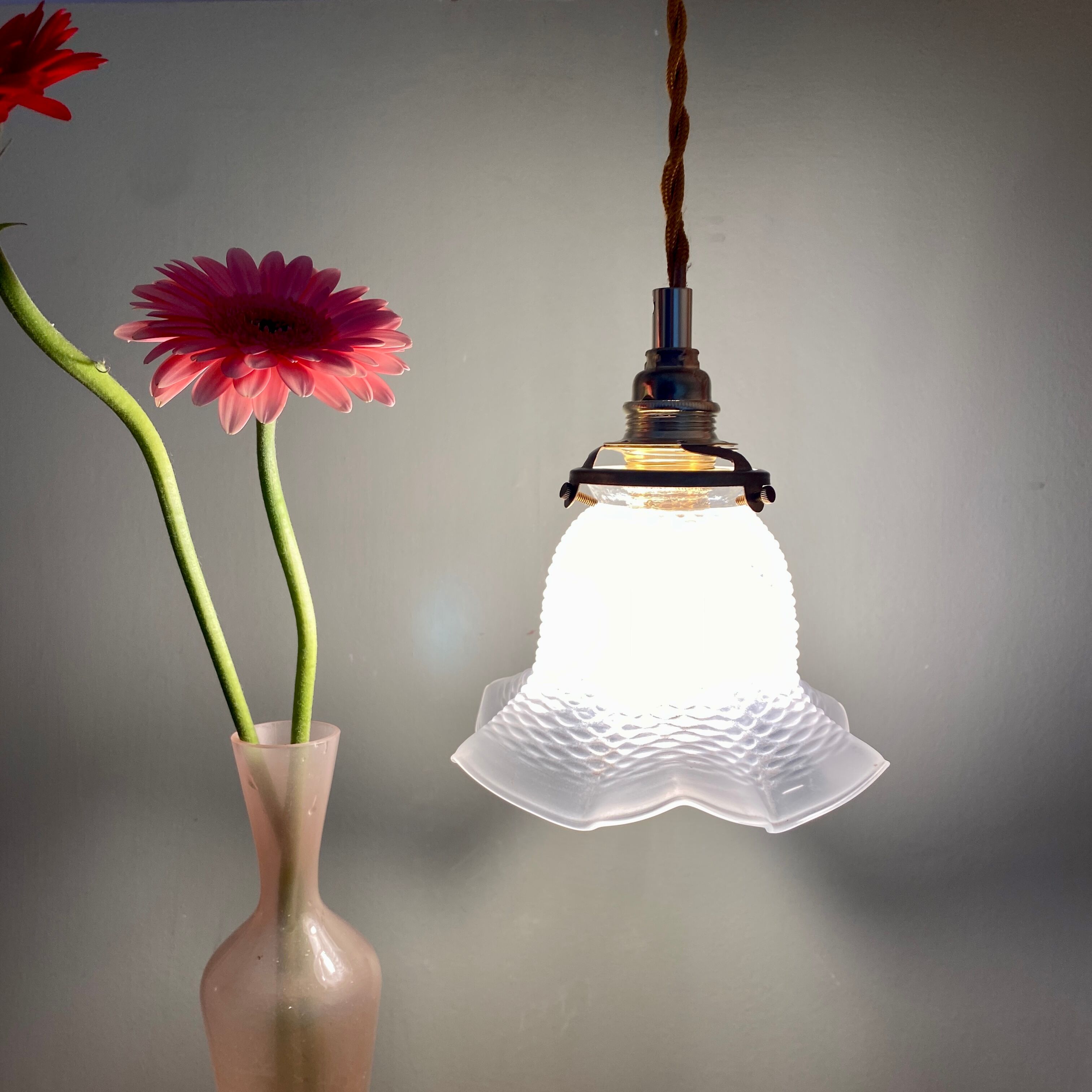 Vintage frosted glass tulip pendant lamp