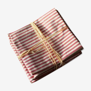 Lot 6 serviettes de table coton rayures rouges
