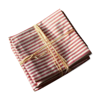 Lot 6 napkins cotton red stripes