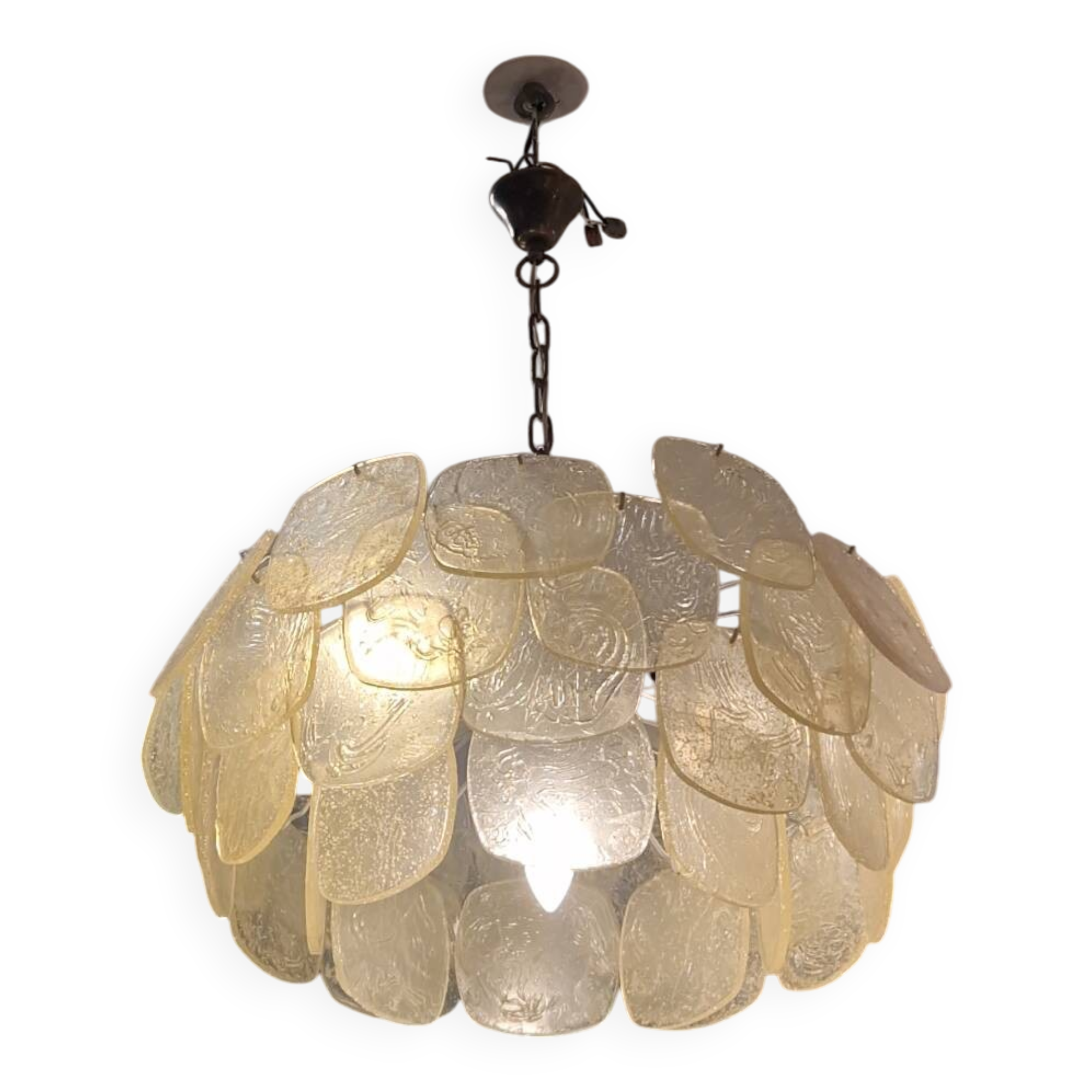 Suspension lustre des années 70's avec plaques en fibre de verre.
