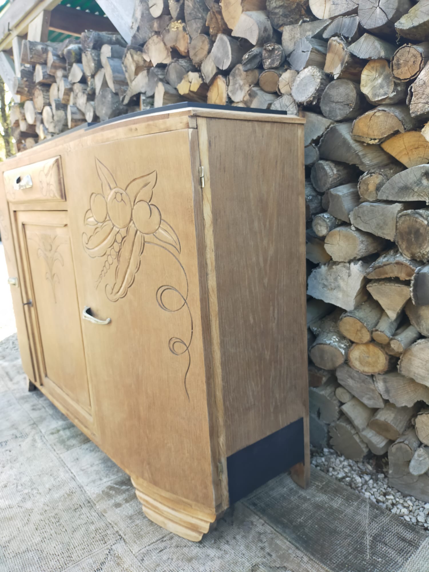 Buffet ancien art déco bois et marbre