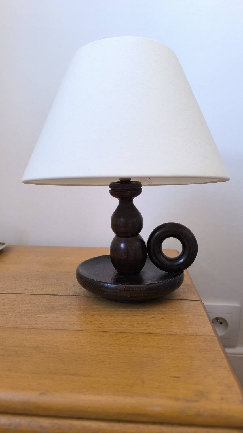 Turned wood table lamp