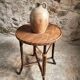 Vintage Round Bamboo and Wood Side Table | Mid-Century Bohemian Accent Table – 1950s/70s