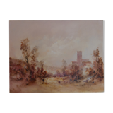 Peinture à l'huile "Le village caché"