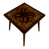 Vintage side table with wood inlay