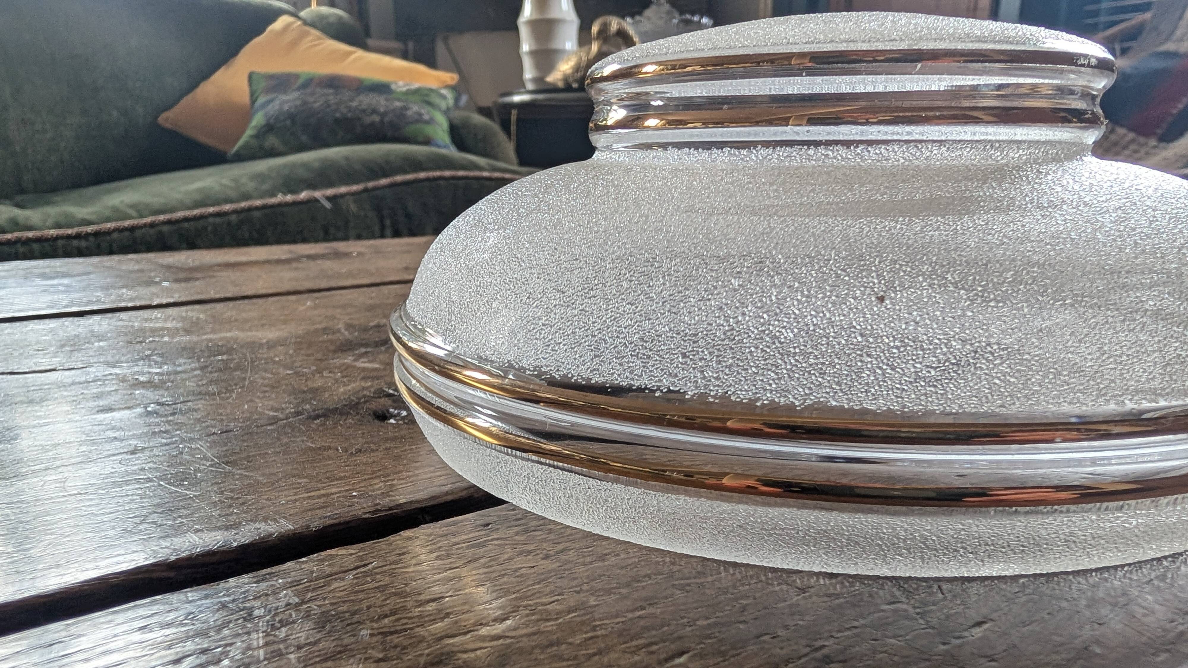 Frosted lampshade with silver trim from the 50s