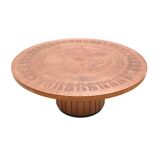 Round vintage brutalist coffee table by VAD Trævarefabrik with copper top