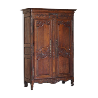Antique Carved Wardrobe Dated 1844 with Shaped Panels