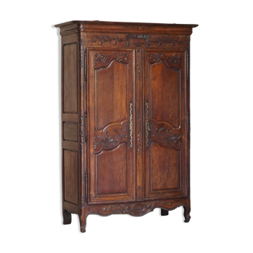 Antique Carved Wardrobe Dated 1844 with Shaped Panels