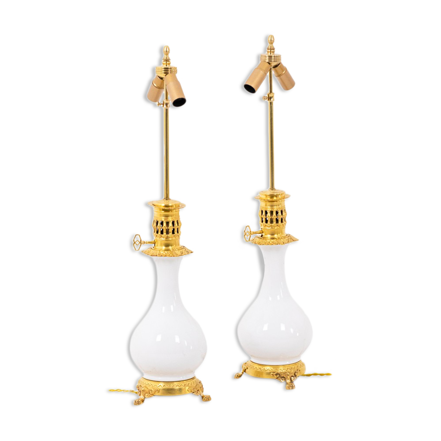 Pair of white and bronze porcelain lamps, circa 1880
