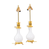 Pair of white and bronze porcelain lamps, circa 1880