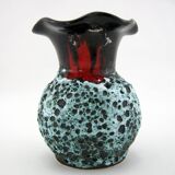 Small corolla vase in black, red and white Fat Lava ceramic - Panassidi Vallauris France - vintage
