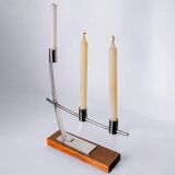 Candlestick in stainless steel and rosewood, 3 flames, Denmark, 1970