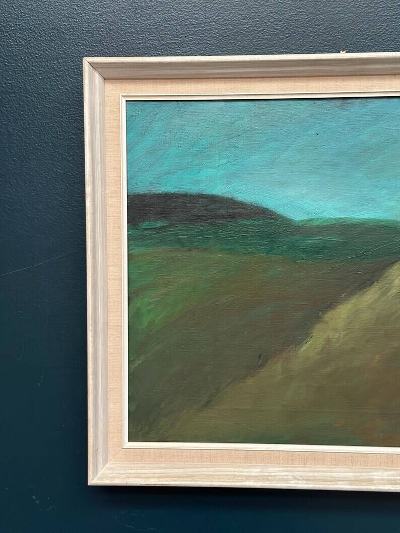 Huile sur toile originale suédoise – "Paysage" par Dina Mortensen – Signé DM – Vintage et encadré – 53 × 45,5 cm (20,9" × 17,9")