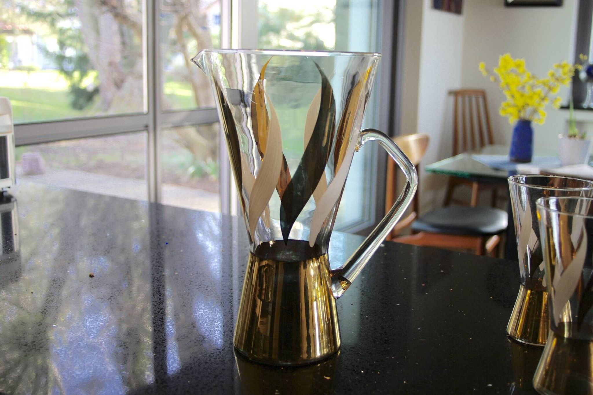 Service à orangeade vintage en verre décoré à l'or fin 1970
