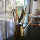 Service à orangeade vintage en verre décoré à l'or fin 1970