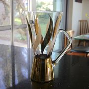 Service à orangeade vintage en verre décoré à l'or fin 1970