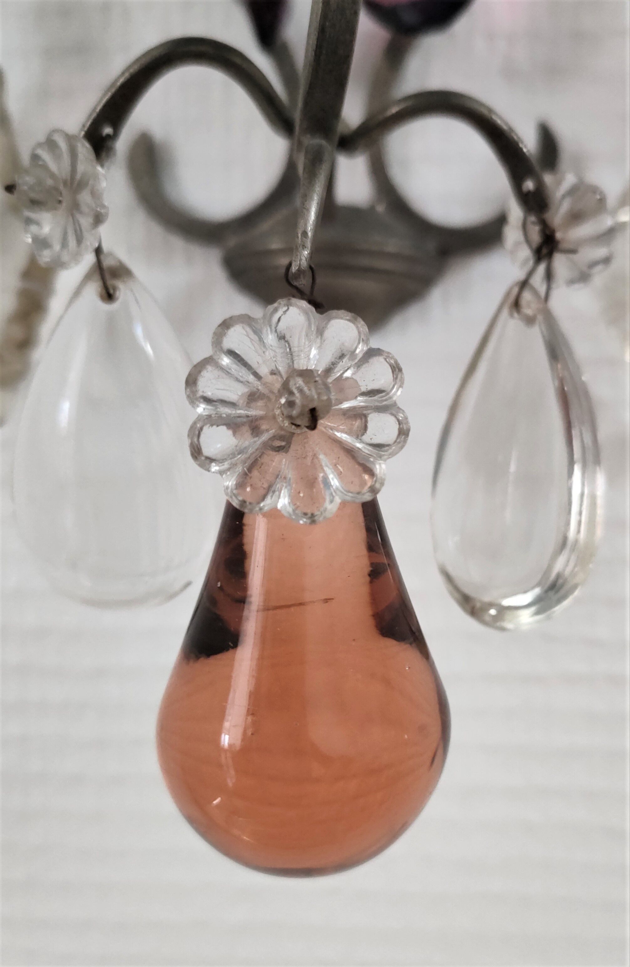 Metal wall candle holder with glass tassels