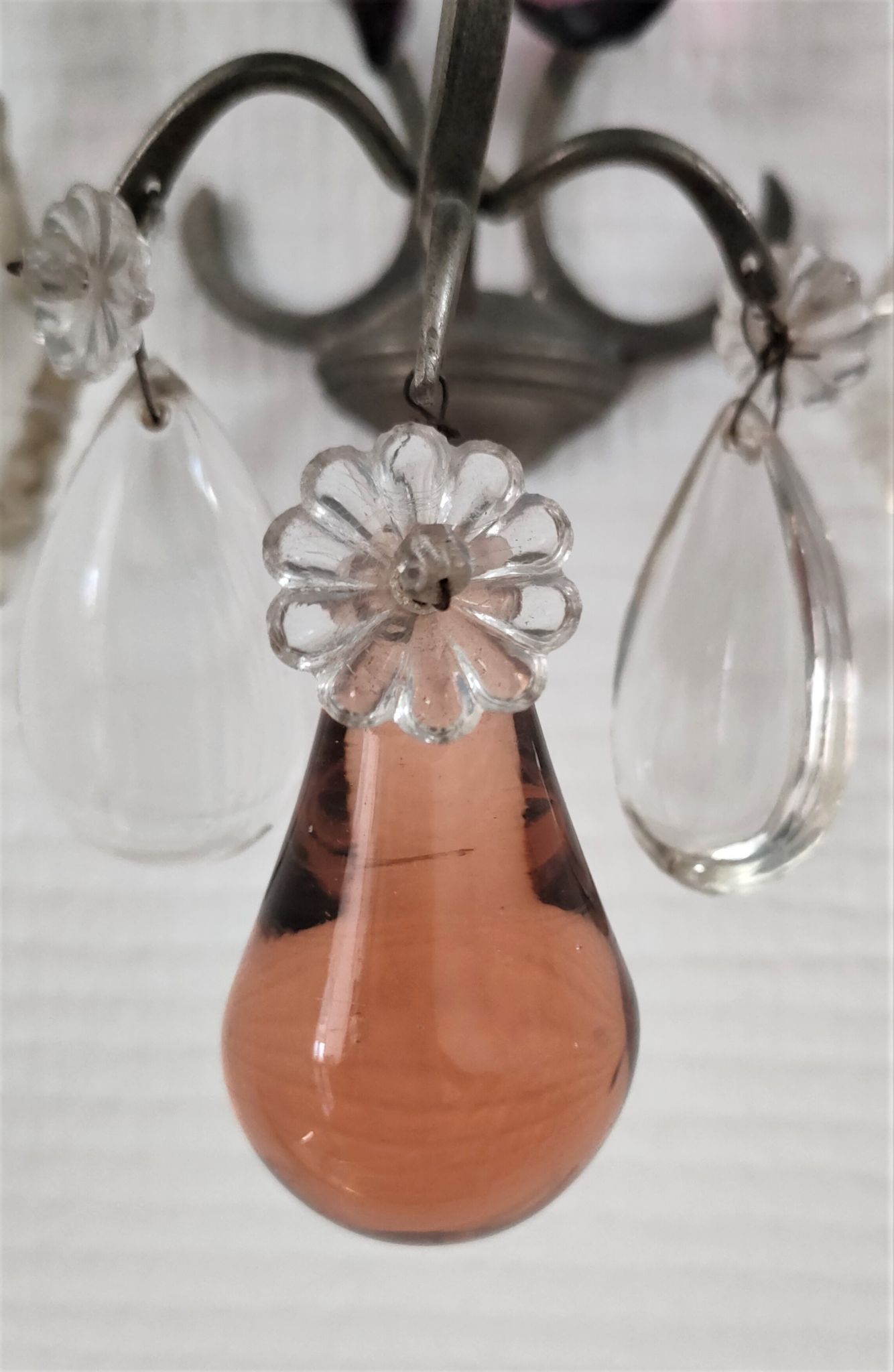 Metal wall candle holder with glass tassels