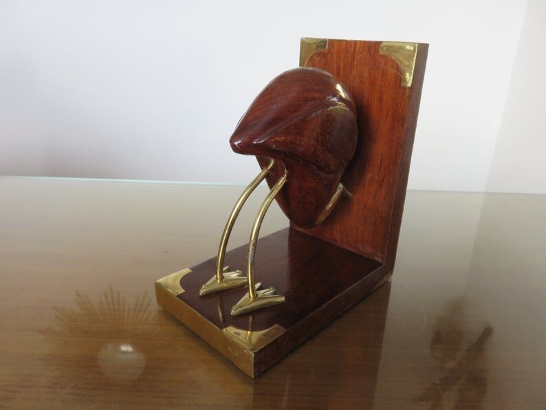 Pair of greenhouse pounds "heron" in wood and brass 70s