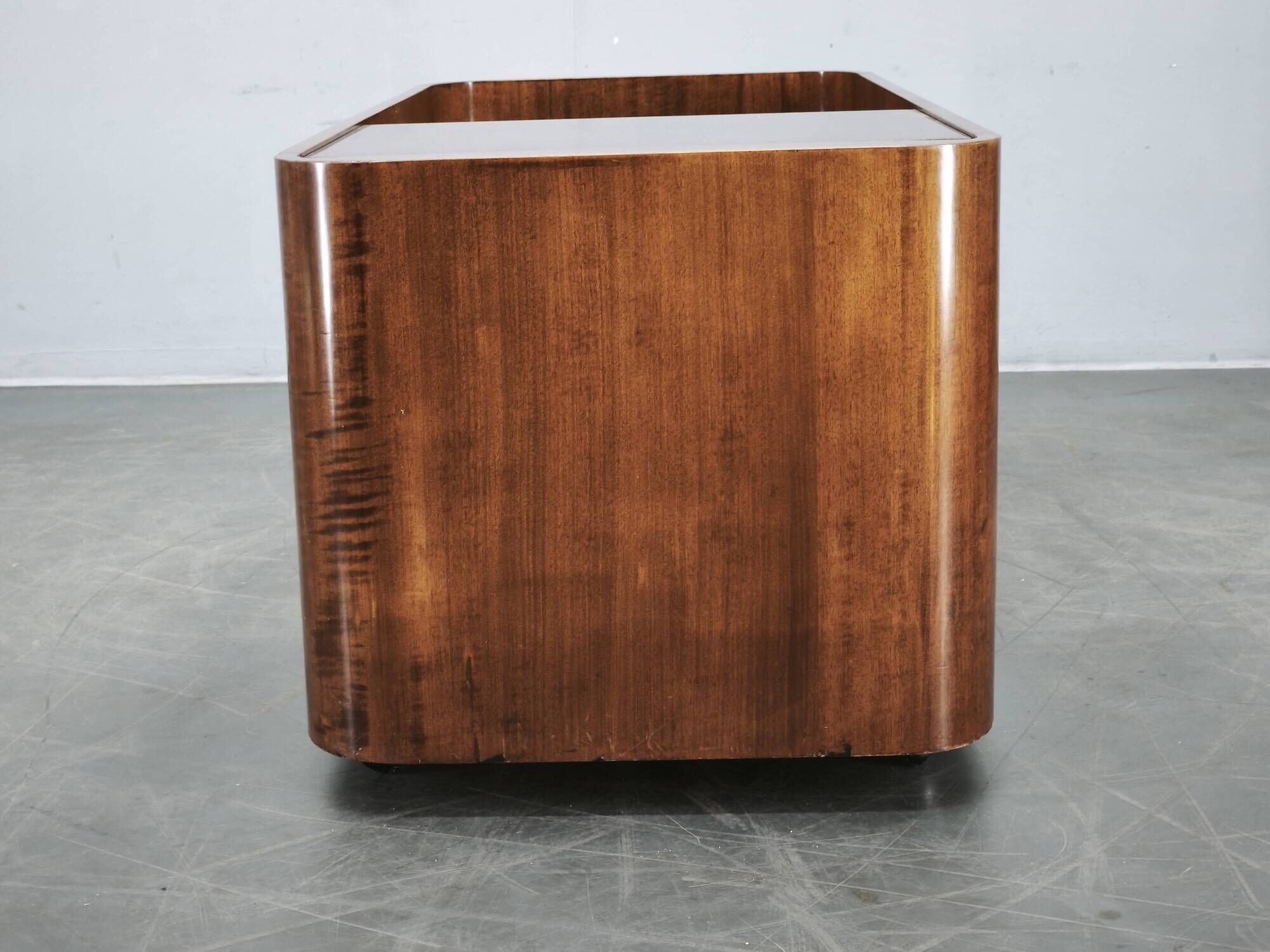 1970s Italian Modernist Wood and Smoked Glass Bar Cart