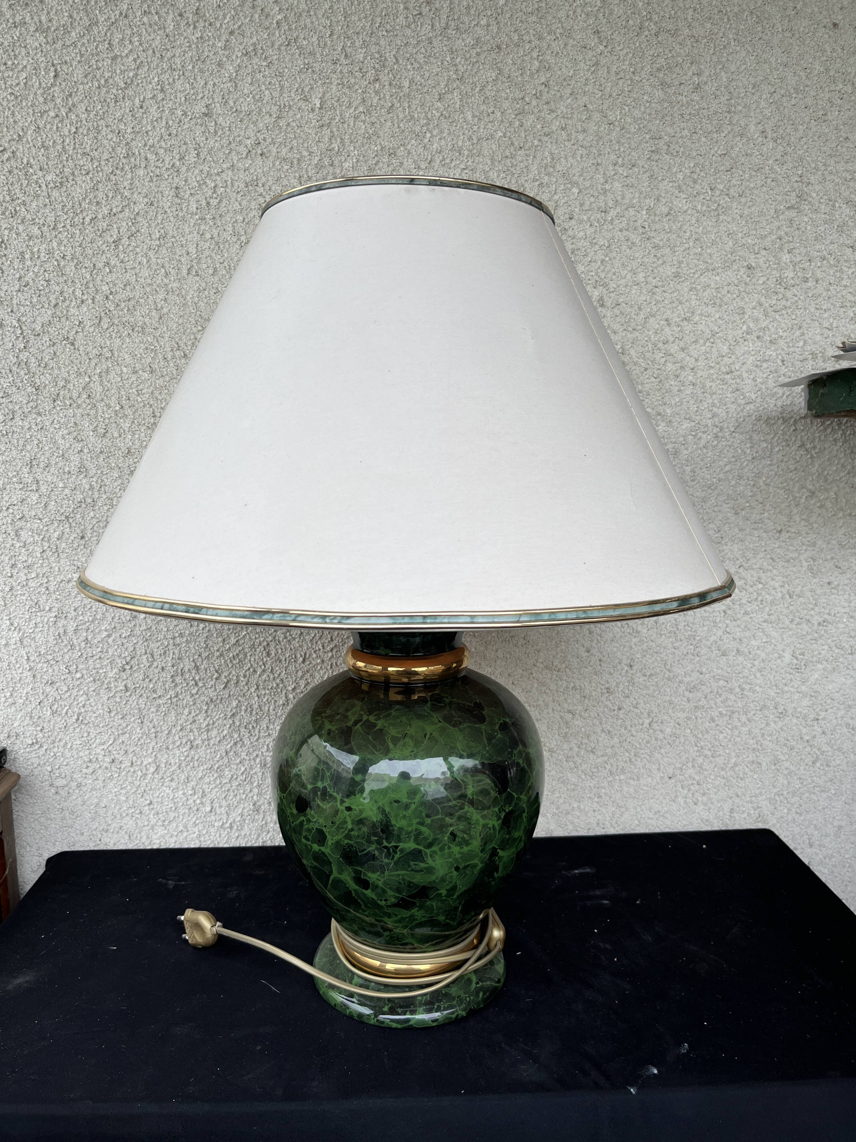 Ceramic Table Lamp with White Shade and Green Marble Effect Base