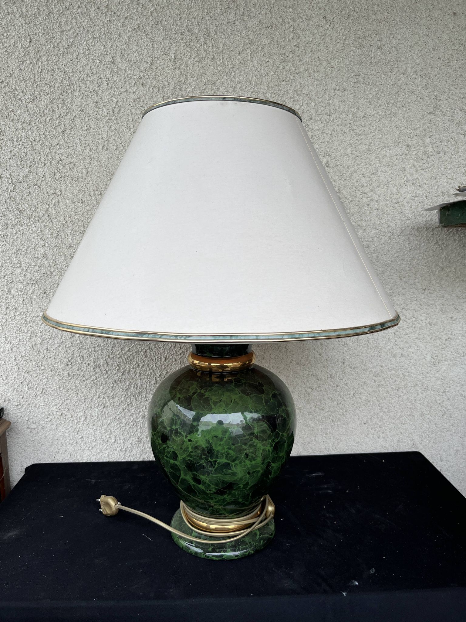 Ceramic Table Lamp with White Shade and Green Marble Effect Base