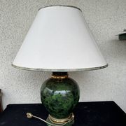Ceramic Table Lamp with White Shade and Green Marble Effect Base
