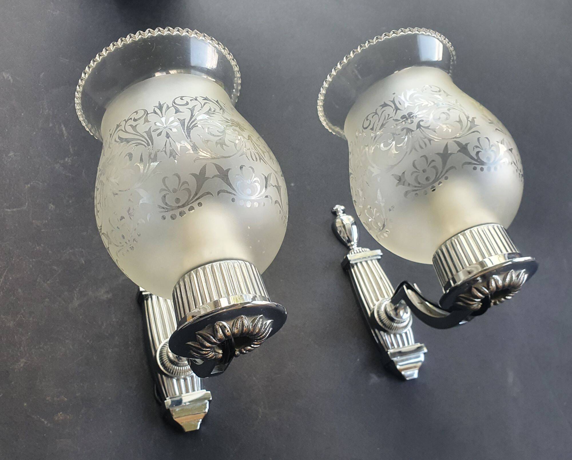 Pair of chrome wall sconces vintage bathroom