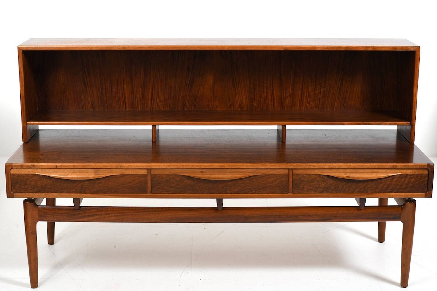 Kurt Østervig Low Walnut Sideboard with Bookcase Top 1950s